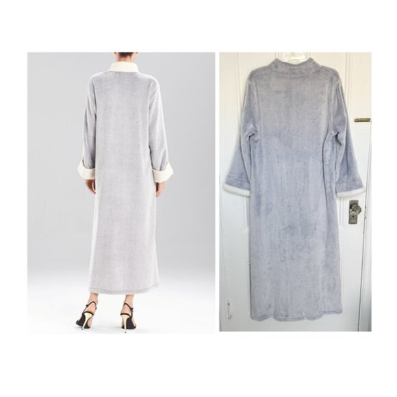 NATORI Lounger Robe Caftan XL Velour Sherpa Zip Front Slate Purple Zip WORN ONCE - Picture 2 of 10